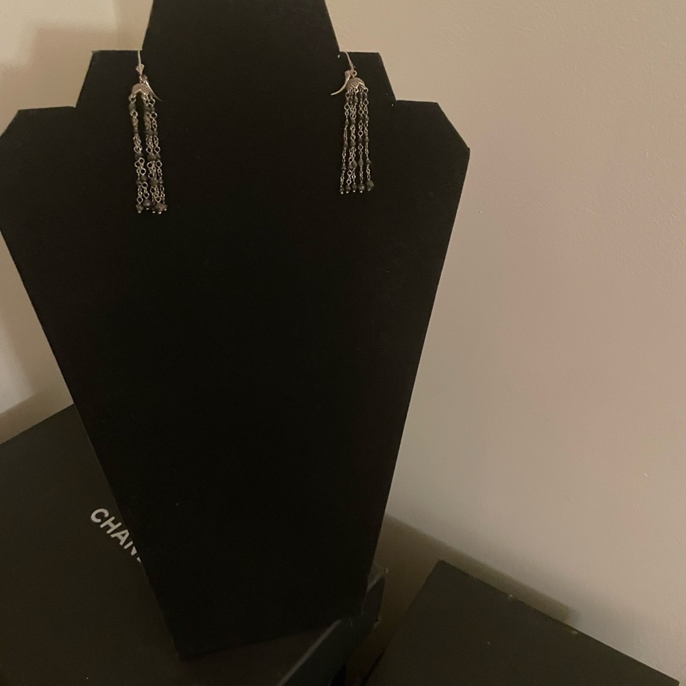 18k solid white gold & onyx dropped chandelier earrings MSRP$3200
